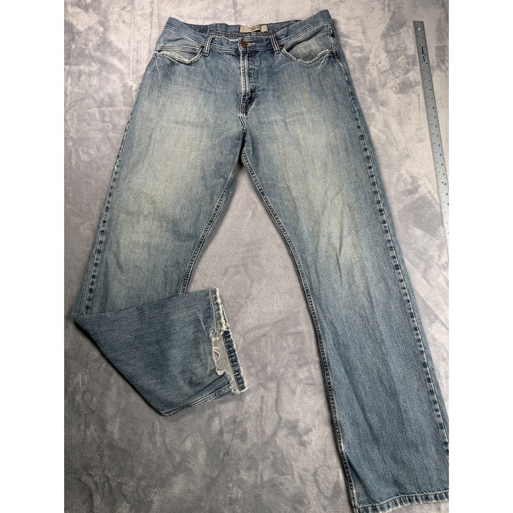 Wrangler Boot Fit Jeans Mens 36x34 Blue Denim Premium Streetwear Frayed Raw Hem